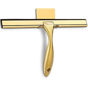 HIWARE All-Purpose Shower Squeegee for Shower Doors, Bathroom, Window and Car Glass – Brass, Stainless Steel, 10 Inches