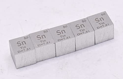 Image of 0.39 inch 10mm Tin Stannum Sn Metal Cube up to 99.9% Pure Periodic Table Element Engraved Density Collection Science Education Display Block Cube + Acrylic Case Box - 1PC