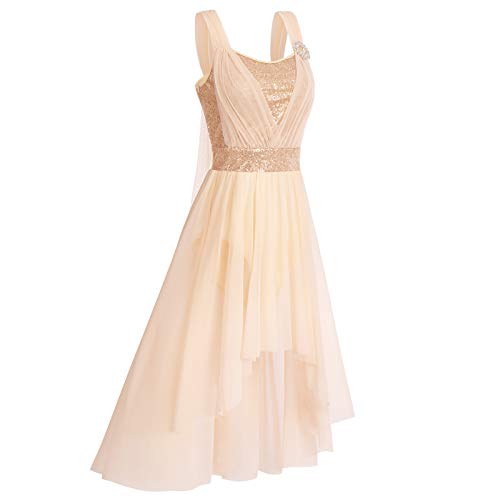 Robe de danse lyrique extensible à paillettes avec jupe asymétrique L