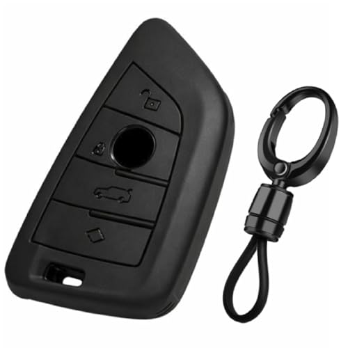 Image of JVCV Soft TPU Key Cover Compatible with BMW X1, X3, X5, X6, 5 Series, 6 Series & 7 Series 4 Button Blade Smart Key | Scratch-Resistant Protective Case (Matte Black Style A)