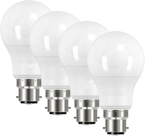 B22 Bayonet LED Bulb, Daylight 6500K, 60W 60 Watts Equivalent, 7.3W B22 GLS Bulbs, Light Bulbs, Last up to 25000 Hours, 806 Lumen, Non-Dimmable, Pack of 4