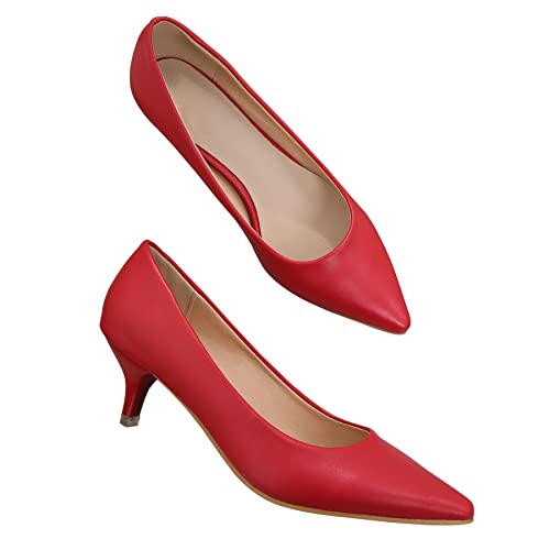 Image of Women's Low Kitten Heel Pumps Classic Fashion Dress Pumps Simple Heeled Shoes for Office Work