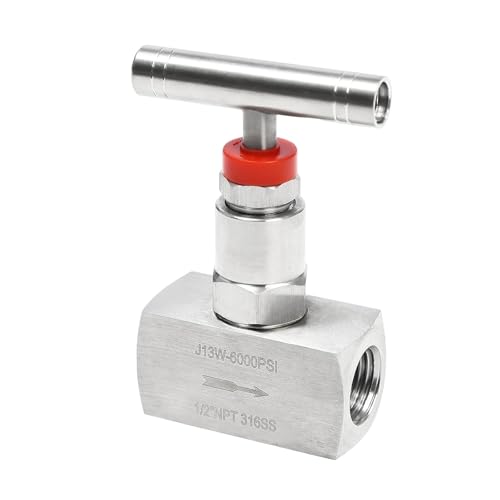 Yidubid 316 Stainless Steel Straight Needle Valve, 5 Sizes NPT Female Thread 6000PSI Industrial Hydraulic Flow Control Valve with 2 Port for Piping Needs, Water, Oil Silver, 1/2in