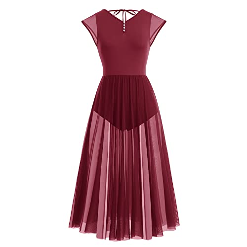 IBTOM CASTLE Vestido de Baile de Ballet Escotado por Detrás para Mujer Vestido de Danza Lírica Contemporánea Maillot Patinaje Artistico Mujer Maillot Gimnasia Ritmica Rojo X S
