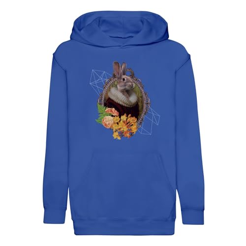 Sweat à capuche enfant Madame Lapin portrait surréaliste et fleurs