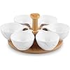 Hapjes tapas Draaiplateau hout met wit melamine schaaltjes – serveerplank Borrelplank