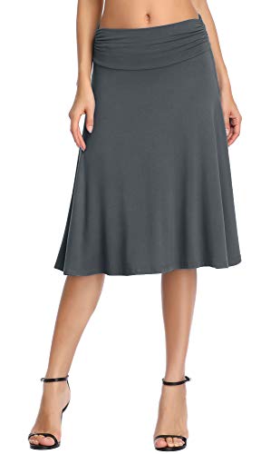 Image of Urban CoCo Women's Ruched High Waist Knee Length Jersey A-Line Stretchy Flared Casual Skirt