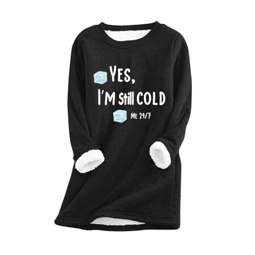 Sudadera de Navidad para Mujer, Forro Polar Grueso, Casual, Terciopelo, Cálida, Trabajo, Oficina, Sudadera Cálida de Invierno, Cuello Redondo, Sudadera Casual Térmica, 01e-Negro,, 01e-negro, 4XL