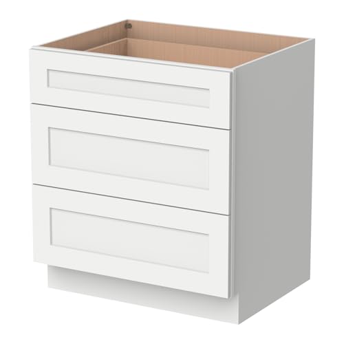 Shaker Style 3-Drawer Base Cabinet (Origami White)