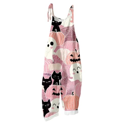 Qaezyco Halloween Jumpsuit Women,Halloween Jumpsuit Women One Piece Sleeveless Wide Leg Cat Pumpkin Print Overalls Fall Work Party Holiday Rompers(02_Pink,Medium) - image 5