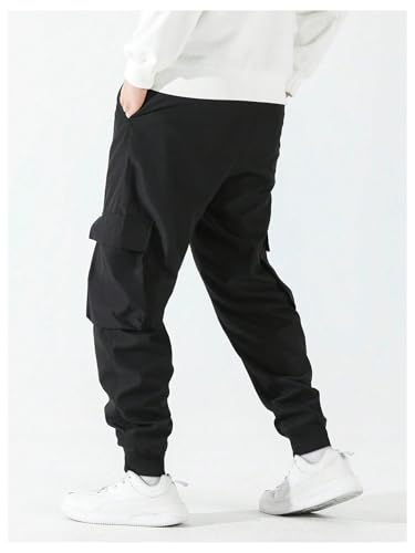 OYOANGLE Men's Cargo Pants Letter Graphic Print Workout Joggers Trousers with Pockets Streetwear2