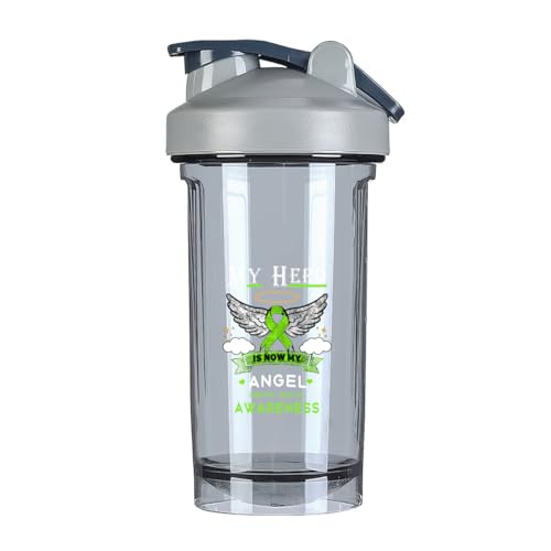 My Hero Is Now My Angel Mental Health Awareness 18 Ounce Shaker Bottle Drink Mixer Leak-proof Pre Workout Protein Shakes Meal Replacement Shakes Bottles 500ML/18 Oz Gray