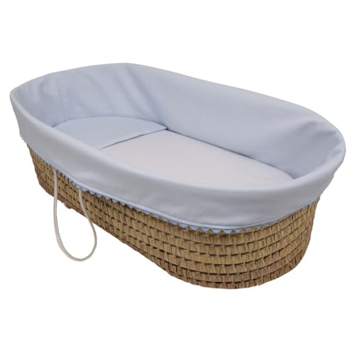 TititNins® - Funda Moises Mimbre Bebé | Vestidura Capazo Bambu | Paredes y suelo acolchados con 3D Transpirable | 100% Algodón OEKO-TEX | PIQUE CELESTE