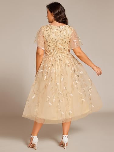 Image of Ever-Pretty Womens Embroidered Tulle Plus Size Cocktail Evening Party Dress A-Line Midi Wedding Guest Dresses for Curvy Women