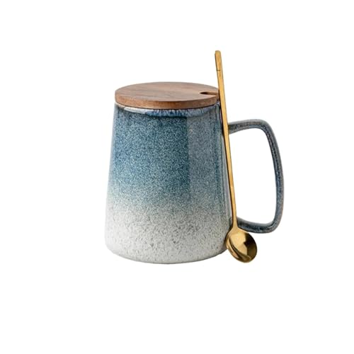 ZONABSQQ Tazas de café de cerámica Grandes de 26 onzas con asa de Cuchara con Tapa, Taza de té Gigante Extragrande for Oficina y hogar, Regalo y Presente 780ML(M-780ML-Blue)