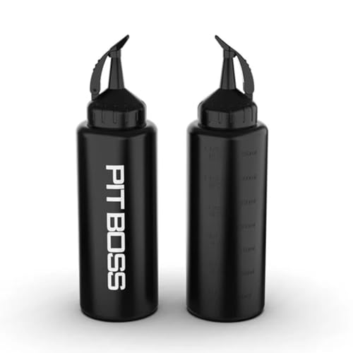 PIT BOSS 12 Ounce Matte Black Condiment Squeeze Bottles with Locking Cap 40996 Pack of Two