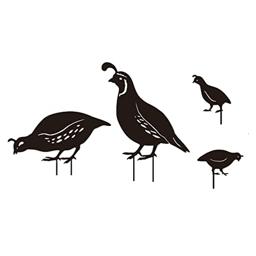 Bothyi 4 Pieces Quail Animal Statue Garden Ornaments Figurines Yard Sign Quail Sculpture Iron Lawn Stakes Garden Decor for Courtyard Lawn Yard