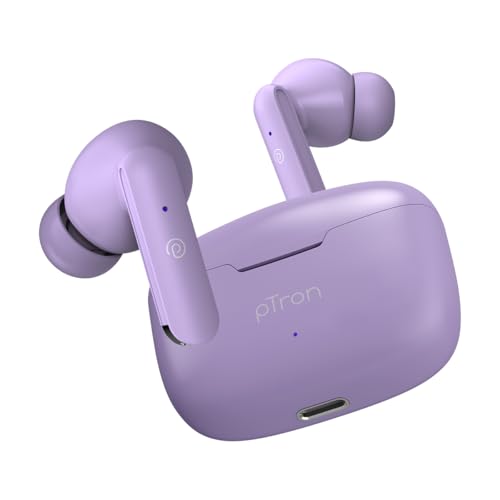 Image of pTron Basspods P81 in-Ear Wireless Earbuds, Pristine Sound, 32Hrs Playtime, Clear Calls TWS Earbuds, Bluetooth V5.1 Headphone, Type-C Fast Charging, Voice Assist & IPX4 Water Resistant (Light Lilac)