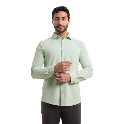 Image of Workday Shirt for Men Long Raglan Sleeve Regular Fit Superior Stretch Wrinkle Free Shape Retention Quick Dry Anti-Viral Finish UPF 50+