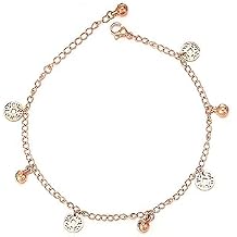 Stainless Steel Jewelry for Women Anklet, Anklet Rose Gold with Coin and Bells Foot Accessories Beach Summer 10Inch25cm