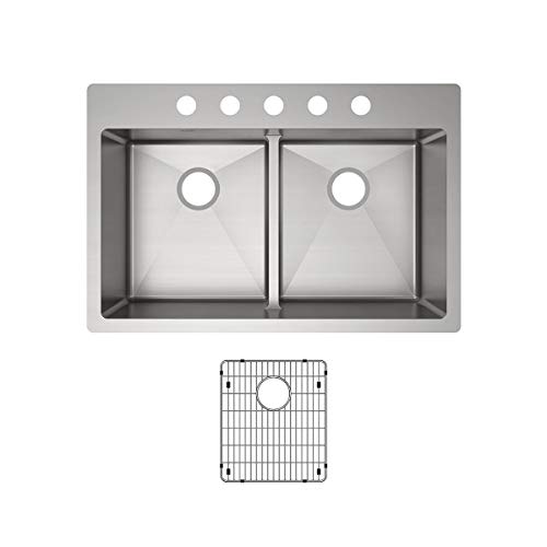 Elkay Crosstown Ectsra33229Tbg5 Equal Double Bowl Dual Mount Stainless Steel Kitchen Sink Kit With Aqua Divide #TOP7