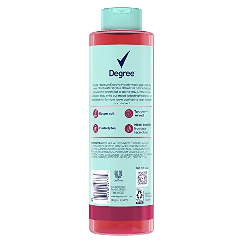 Degree Maximum Recovery Body Wash And Soak Post-Workout Recovery Skincare Routine Tart Cherry + Epsom Salt + Electrolytes Bath And Body Product 22 Oz, Pack Of 4 #TOP1