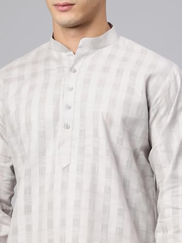 Image of Majestic Man Men's Pure Cotton Textured Check Mandarin Collar Long Kurta