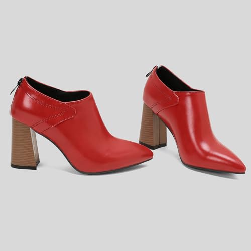 BEAUPAS Women's Pointed Toe Chunky Zip Up Pumps Block High Heeled Loafers Closed Toe Slip On Booties Vintage Dress Shoes3