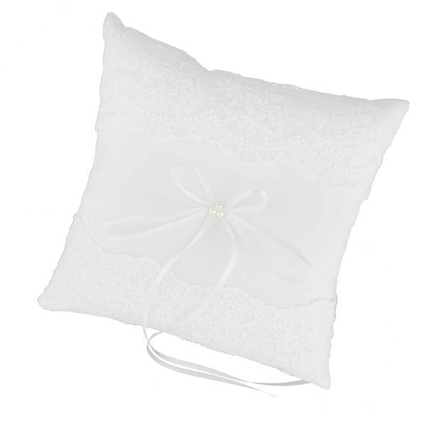 8xWedding Ceremony Party Pearls Lace Ring Pillow Cushion Bearer White-image-9