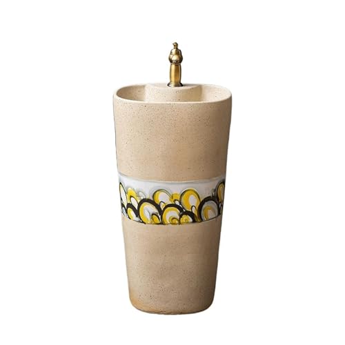 Lavandino moderno con piedistallo Lavandino da bagno integrato con piedistallo, rubinetto e kit di scarico, lavabo giardino in ceramica