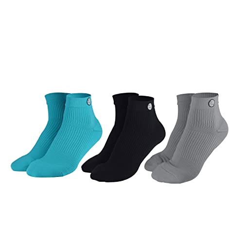Image of KUE Graduated Compression Athletic Sports Socks |Unisex Everday Ankle Length|OdourFree & Breathable| Anti-bacterial-Pack Of 3|Black-Grey-Turquoise - S /M