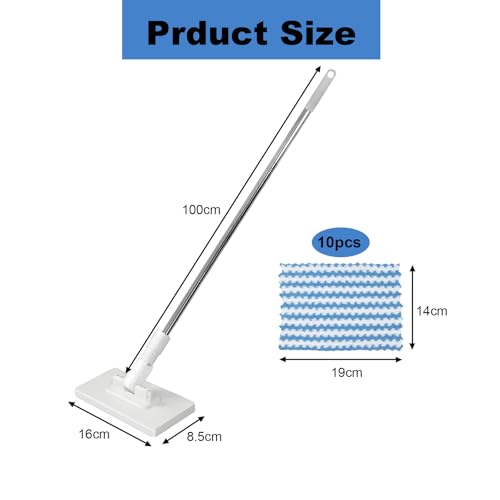 Wischmopp mit Druck Klemm System,Klein Wischmopp mit 10 Wiederverwendbare Reinigungstücher, Ohne Händewaschen,Automatisches Klemmtuch，Bodenwischer für die Reinigung von Badspiegeln, Wänden, Glas