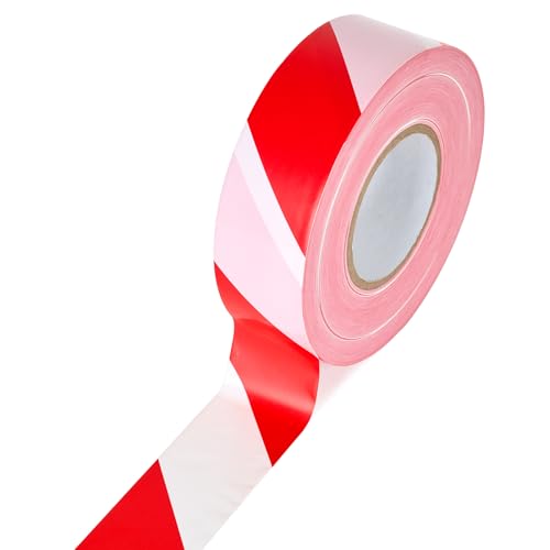 Ruban de Signalisation Rouge et Blanc, 50mm x 500m, LDPE, Haute Visibilité, Non Adhésif, Ruban de Balisage de Chantier - Délimiter zones de Danger