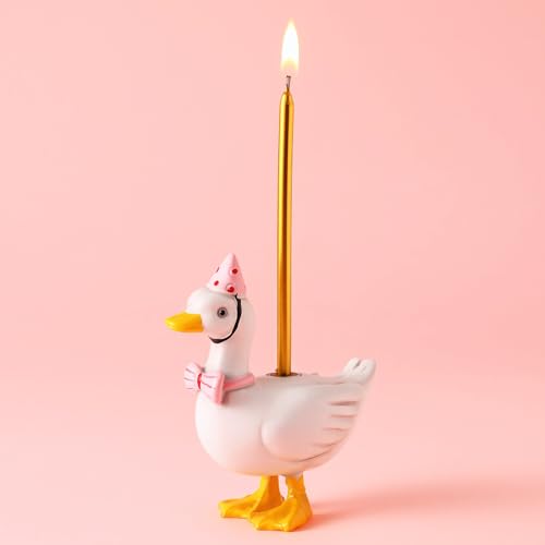 Mumufy Silly Goose Cake Candle Holders with Birthday Candle One Birthday Party Supplies Mini Cute Cake Topper Stand Candlestick for Kids Baby Shower Party Celebration 3.15 Inch(Goose Pink)