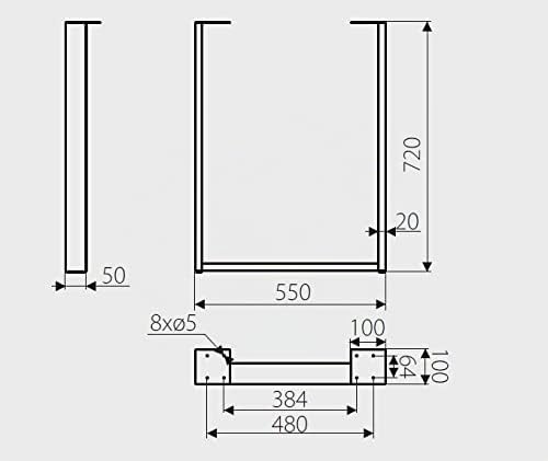 gamet Pata de Mesa de Acero SR47 - Forma Rectangular - Estilo Industrial DIY Patas metalicas Mesa salón, Comedor, Escritorio, Color Negro, 1 Unidad