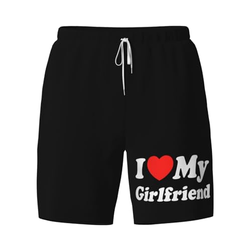 2 in 1 Mens I Love My GF Girlfriend Swim Trunks I Heart My GF Girlfriend Swim Shorts Swim Suits Board Shorts