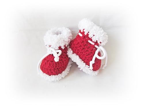 Crochet Christmas Baby Shoes, Santa Newborn Booties (0-3 months)4