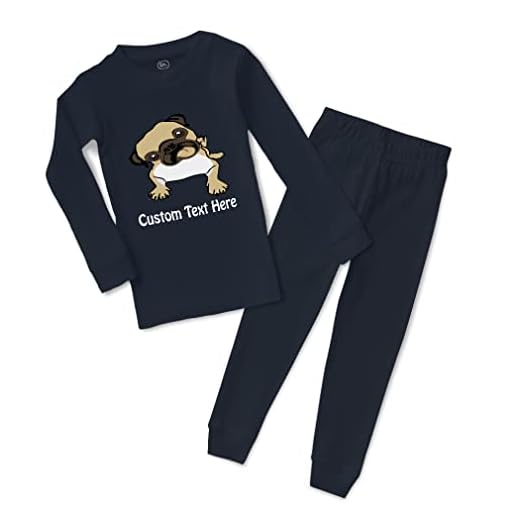 Custom Boy & Girl Cotton Toddler Pajamas Little Pug Puppy Dog Lover Pet Baby Sleepwear Pajama Set Snug Fit Navy Personalized Text Here 18 Months