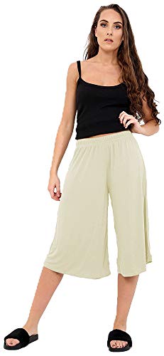 Candid Styles Women Elasticated Waist Plain Wide Leg Flared 3/4 Length Culottes Shorts 8-26 16-18 Cream