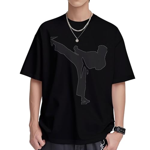 T-shirt imprimé karaté en pur coton de qualité supérieure coupe droite impeccable pour homme