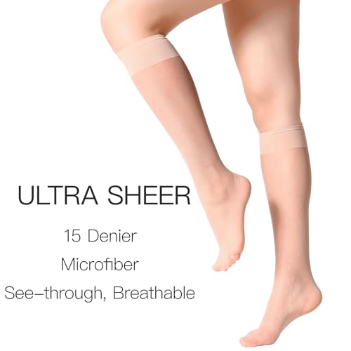 Image of Yilanmy 12 Pairs Knee High Stockings for Women 20D Sheer Nylons Socks with Reinforced Toes