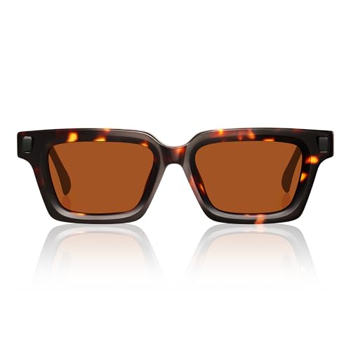 Image of Men's Geometric Acetate Sunglasses - Sculpted Rectangular Frame with Durable Spring Hinges & UV400 Protection