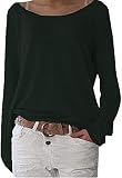 POGTMM Damen Pullover Uboot Ausschnitt Oversized Warm Einfarbig Casual Langarmshirt Sweatshirt Bluse Tee (S,Dunkelgrün)