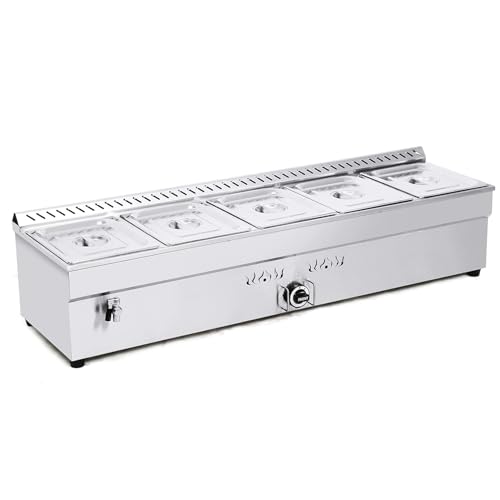 HayWHNKN 5-Pan LP Gas Food Warmer Propane Food Warmer Propane Steam Table Stainless Steel Bain Marie Buffet for Parties (with Gas Regulator Valve) 1/2 * 6inch Deep