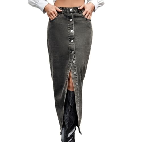 Women's Denim Skirts Button Front High Waist Straight Jean Long Autumn 2025 Womens Dresses Ladies