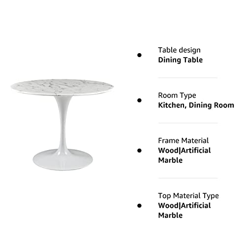 Modway Lippa 40" Mid-Century Dining Table With Round Artificial Marble Top In White #TOP4