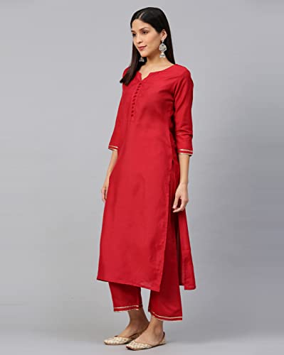 Image of INDO ERA Women's Pure Cotton Solid Straight Kurta with Pant & Dupatta Set (IE26KD4GN1883)