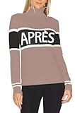ALPSWARE Women Turtleneck Sweaters Stripe Sleeve Lightweight Shirts Apres Ski Tops Fashion Skiing Lodge Outfit Tan L