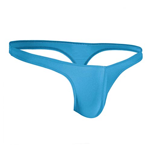 Sexy Mens Swimwear Briefs Low Breathable Bikini G-String T-Back Thong Swimsuit Sky Blue L #TOP2