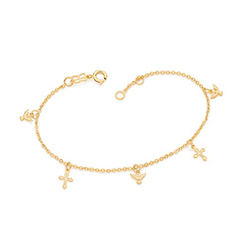 Pulseira Rommanel Banhado Ouro Berloques De Cruz E Espírito Santo - Jóia Licenciada Coleção Giovanna